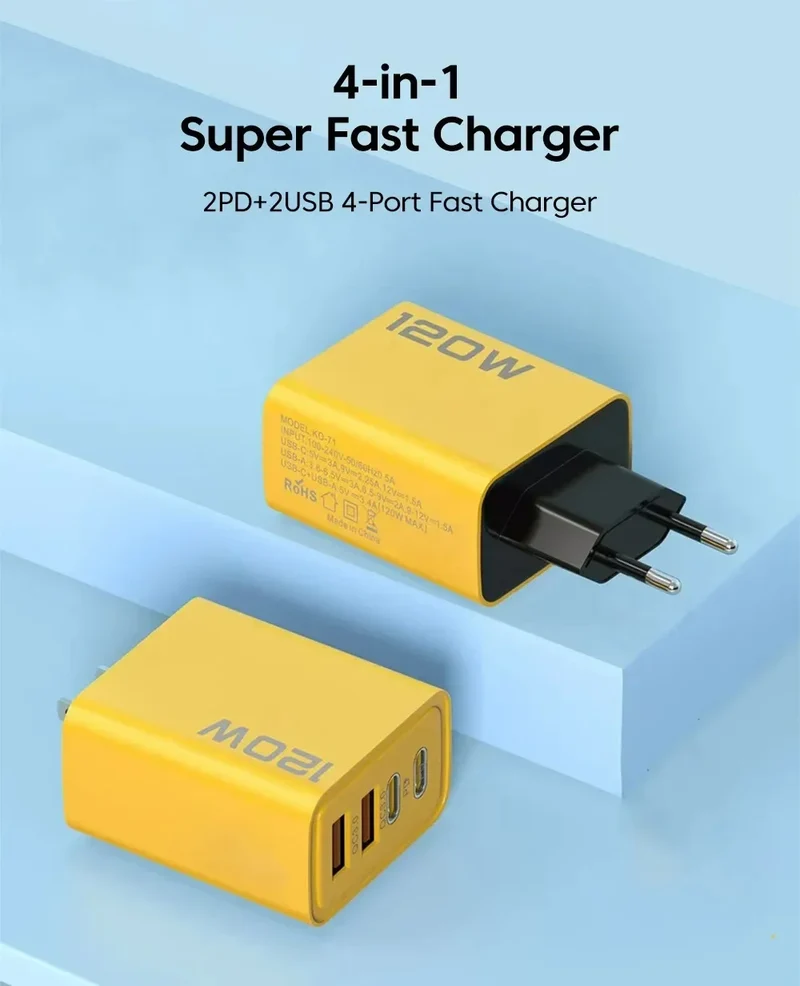 High Speed Charger 120W 4 Ports USB C Desktop Charger Fast PD Charging Station Universal Power Adapter For iPhone Samsung Tablet