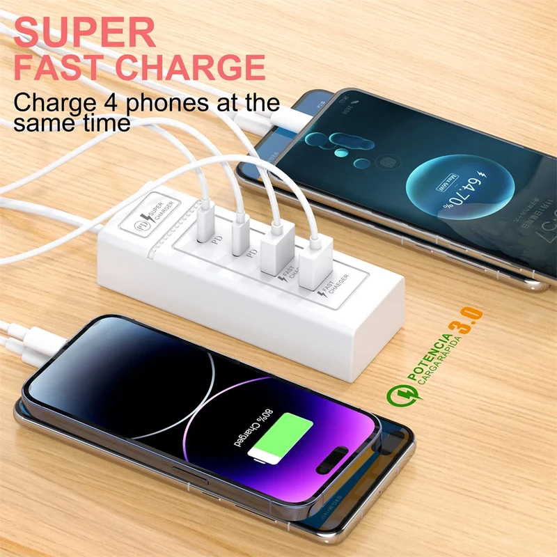 4Ports USB Fast Charger Station USB Multi Splitter Adapter USB C Expander Portable Travel Charger For iPhone Xiaomi Mobile Phone