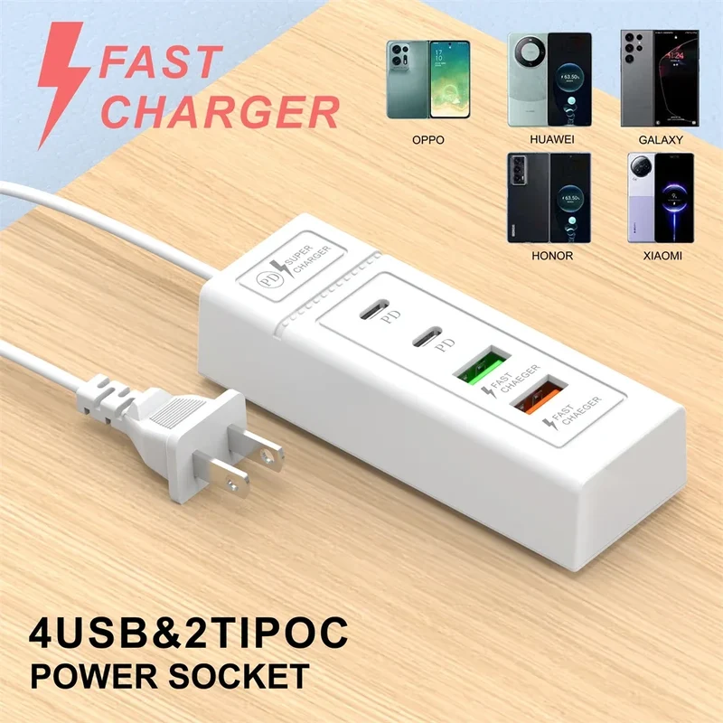 4Ports USB Fast Charger Station USB Multi Splitter Adapter USB C Expander Portable Travel Charger For iPhone Xiaomi Mobile Phone