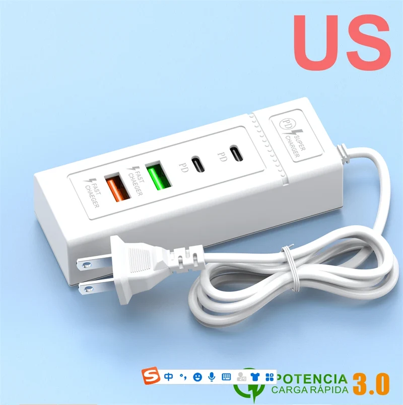 4Ports USB Fast Charger Station USB Multi Splitter Adapter USB C Expander Portable Travel Charger For iPhone Xiaomi Mobile Phone