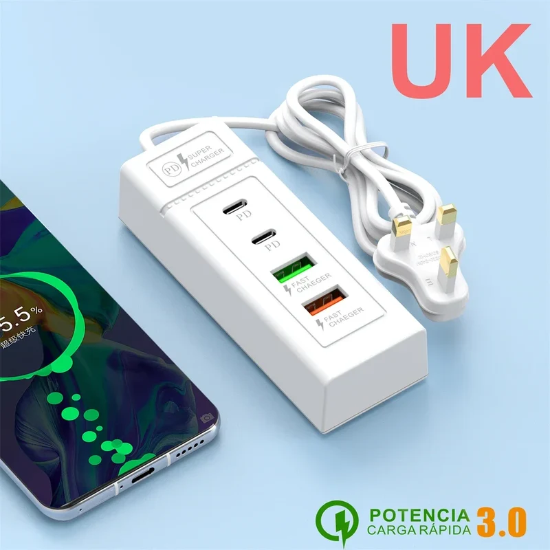 4Ports USB Fast Charger Station USB Multi Splitter Adapter USB C Expander Portable Travel Charger For iPhone Xiaomi Mobile Phone