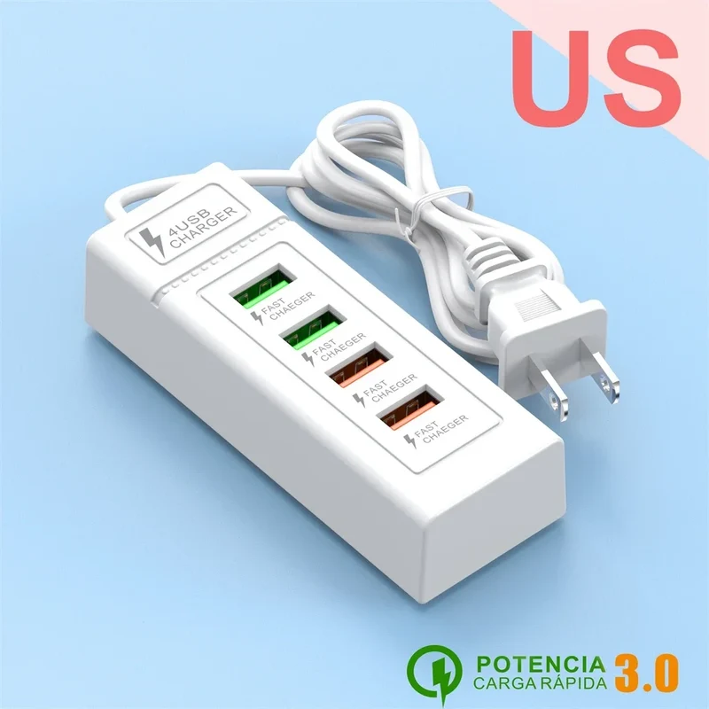 4Ports USB Fast Charger Station USB Multi Splitter Adapter USB C Expander Portable Travel Charger For iPhone Xiaomi Mobile Phone