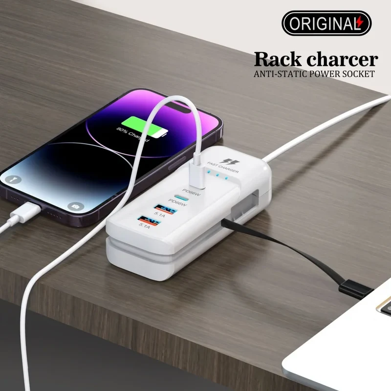 66W Muti Ports USB Type C Charger Socket EU/US/UK Fast Charging Plug Wall Adapter For Xiaomi Samsung Xiaomi Charger Power Strip