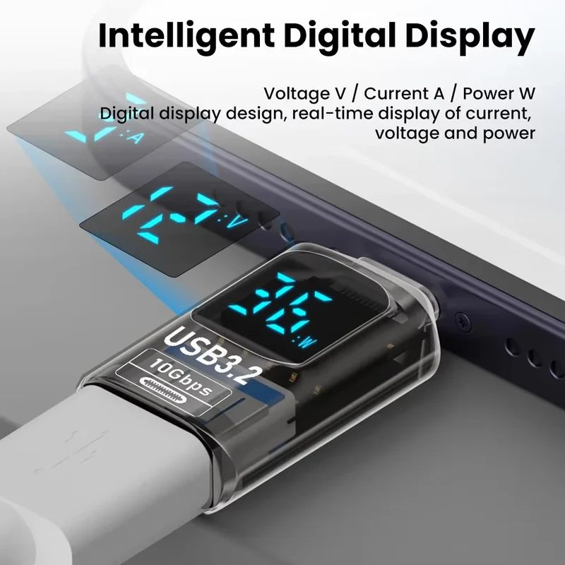 60W USB 3.2 Adapter LED Digital Display Transmission Data Converter Fast Charge Data Sync Adapter USB To Type C Charger Adapter