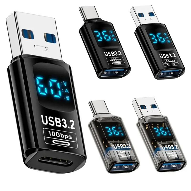 60W USB 3.2 Adapter LED Digital Display Transmission Data Converter Fast Charge Data Sync Adapter USB To Type C Charger Adapter