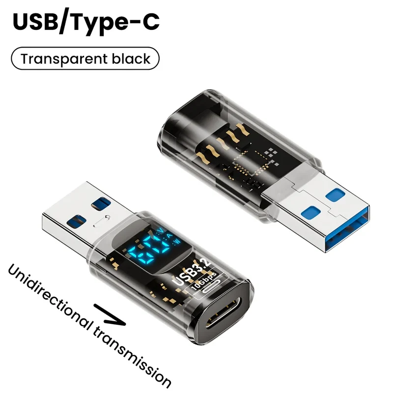 60W USB 3.2 Adapter LED Digital Display Transmission Data Converter Fast Charge Data Sync Adapter USB To Type C Charger Adapter