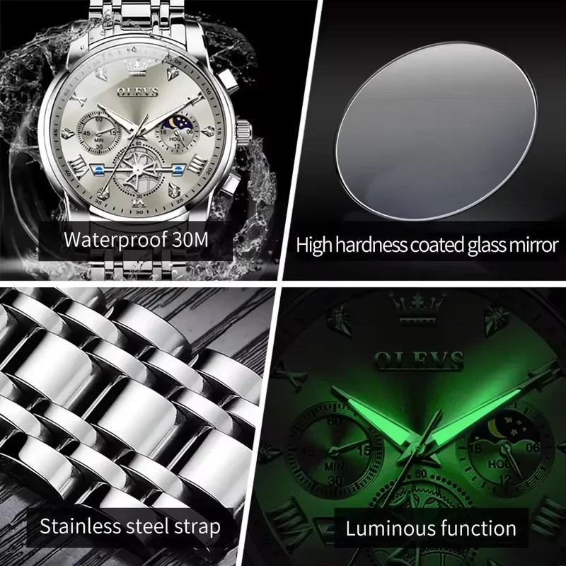 Hot Brand OLEVS Watch 2856 High Quality Men's Quartz Watch Fashion Luminous Hands Chronograph 30M Waterproof Men Watches