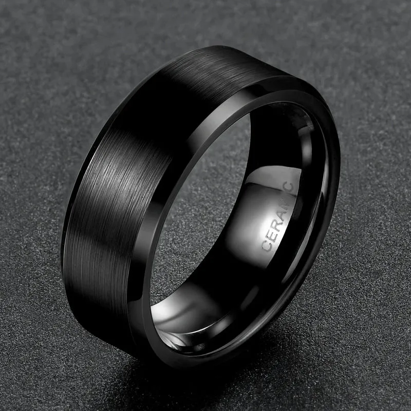 OAHLAN 4/6/8mm Black Ceramic Ring Brushed Comfort Fit Couple Wedding Band Engagement Rings Men Women Fashion Jewelry Size4-15