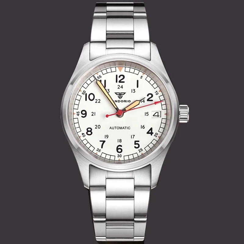 36mm Tandorio NH35 Automatic Men Watch Diver Movt 20Bar Waterproof Wristwatch Big Crown Leather Band Men's Wristwatch