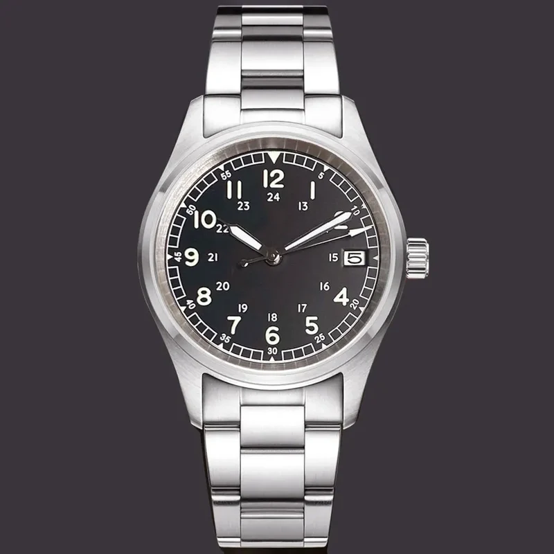36mm Tandorio NH35 Automatic Men Watch Diver Movt 20Bar Waterproof Wristwatch Big Crown Leather Band Men's Wristwatch