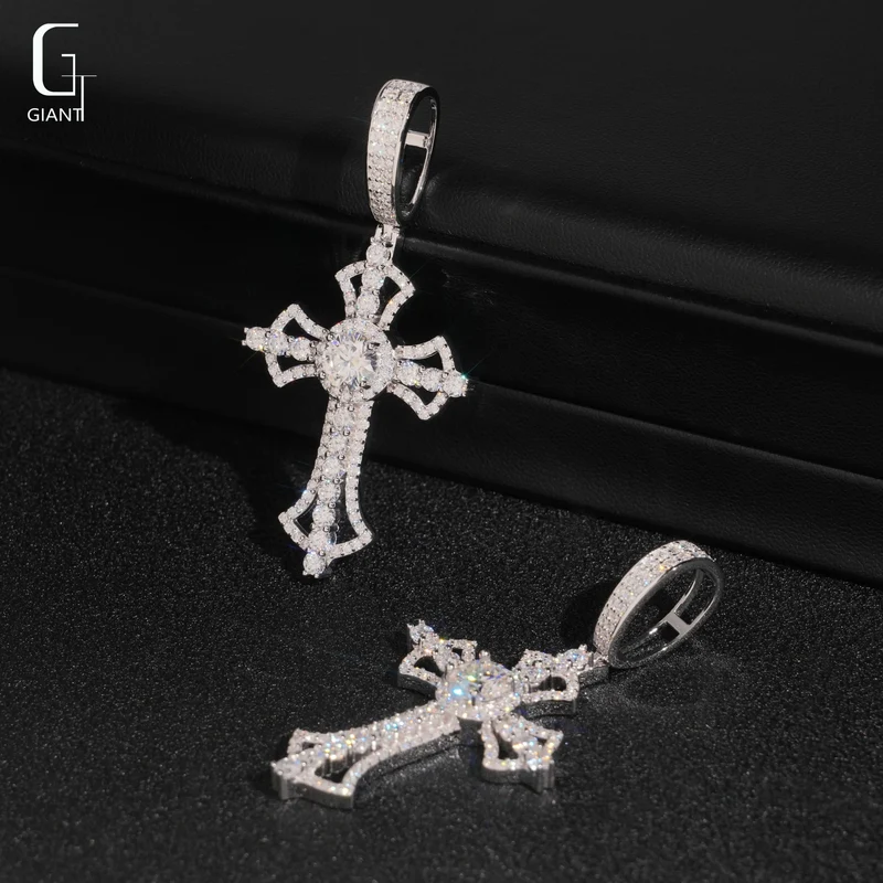 USA Warehouse Ready to Ship Cross Charms Pendant 925 Sterling Silver Moissanite Iced Out Cross Pendant Men Pass Diamond Tester
