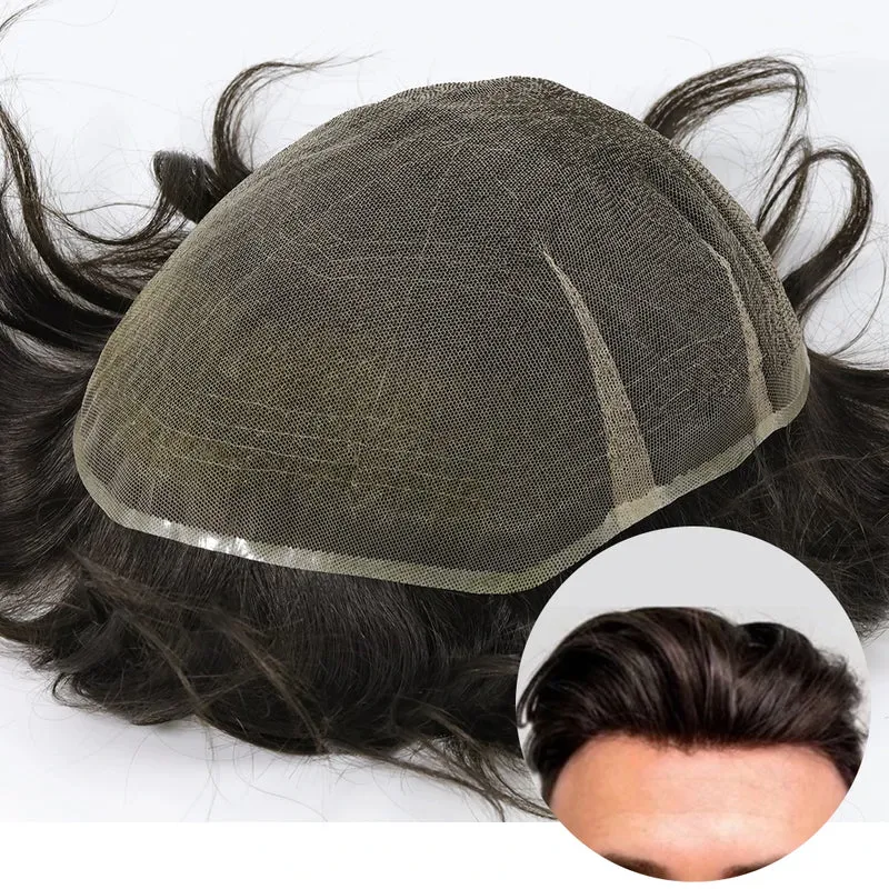 Wholesale Bleached Knot Swiss Full Lace Hair Replacement System Men's Toupee Indian Remy Human Hair Piece for Men Toupees