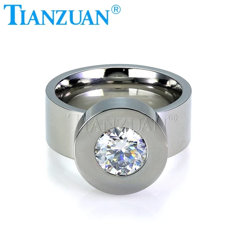 8mm Round White D Moissanite Dismantling Ring Replace Stone Silver Color Stainless Steel Jewelry Bathing Swimming Men Women Gift