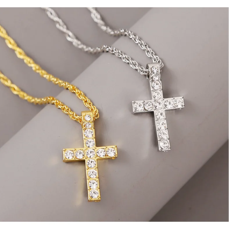 FCJ Punk Hip-hop Cross Pendant Necklace with Titanium Box Chain Geometric Pattern Trendy Style for Women and Men for Gift