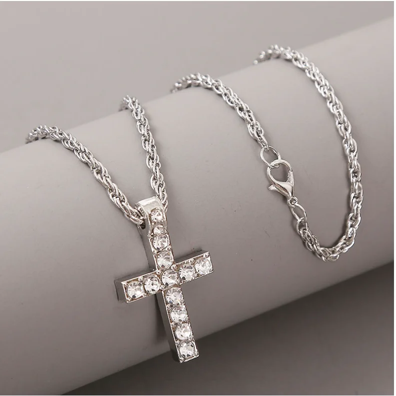 FCJ Punk Hip-hop Cross Pendant Necklace with Titanium Box Chain Geometric Pattern Trendy Style for Women and Men for Gift