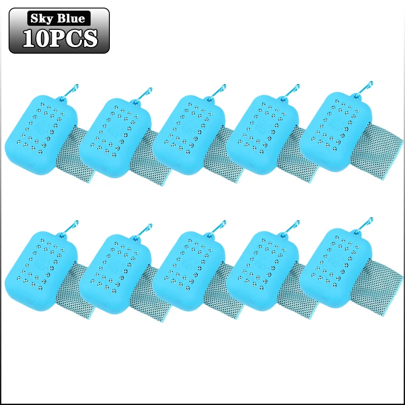 10PCS Portable Mini Silica Gel Set Cold Towel Polyester Fiber Outdoor Cooling Towel Fitness sports gym Run quick Dry Cool Towel