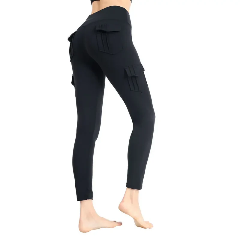 Women Yoga Fitness Pants High Waist Hip Lifting Tight Sports Running Jeggings Tummy Control Seamless Leggings With Pockets S-2XL