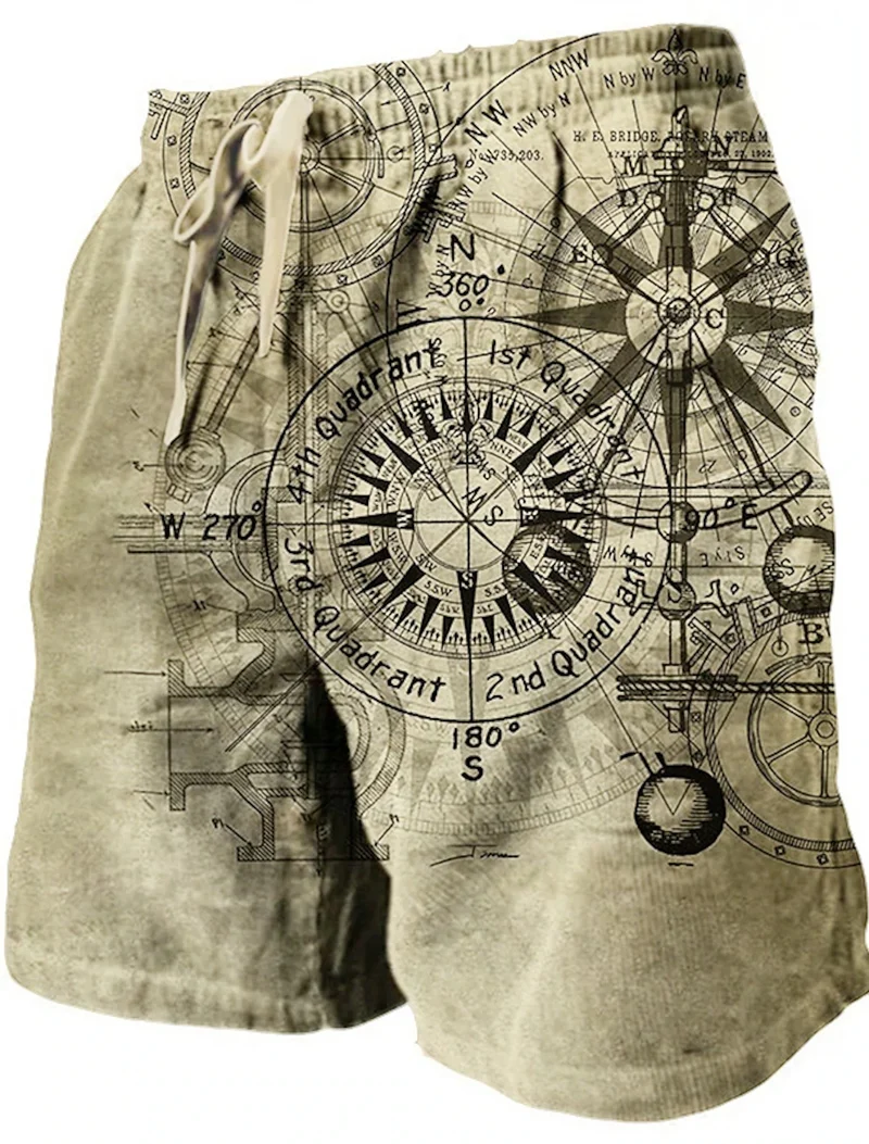 Men's Beach Pants Compass 3D Printed Shorts Men's Summer Breathable Shorts Fitness Street Shorts Men's Ropa Hombre
