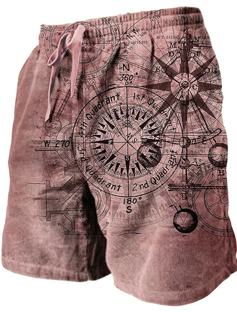 Men's Beach Pants Compass 3D Printed Shorts Men's Summer Breathable Shorts Fitness Street Shorts Men's Ropa Hombre