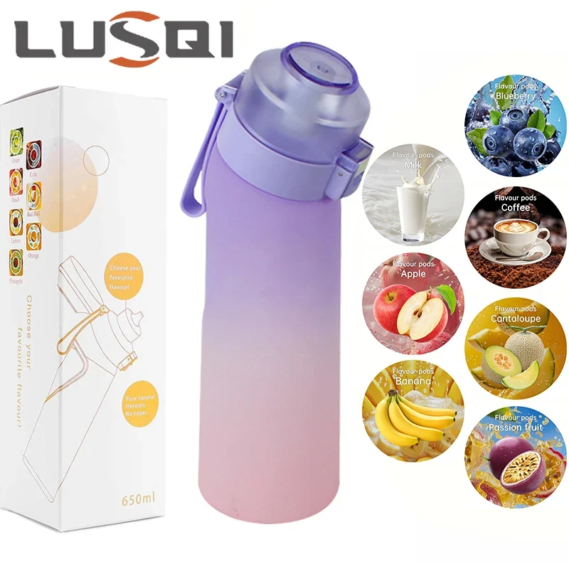 LUSQI Air Flavored Water Bottle With 7 Flavor Ring Sports Fashion Straw Tritan Plastic Cup Suitable for Outdoor Sports Fitness