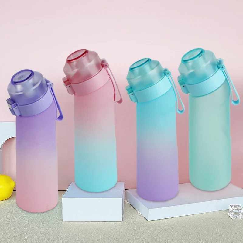 LUSQI Air Flavored Water Bottle With 7 Flavor Ring Sports Fashion Straw Tritan Plastic Cup Suitable for Outdoor Sports Fitness