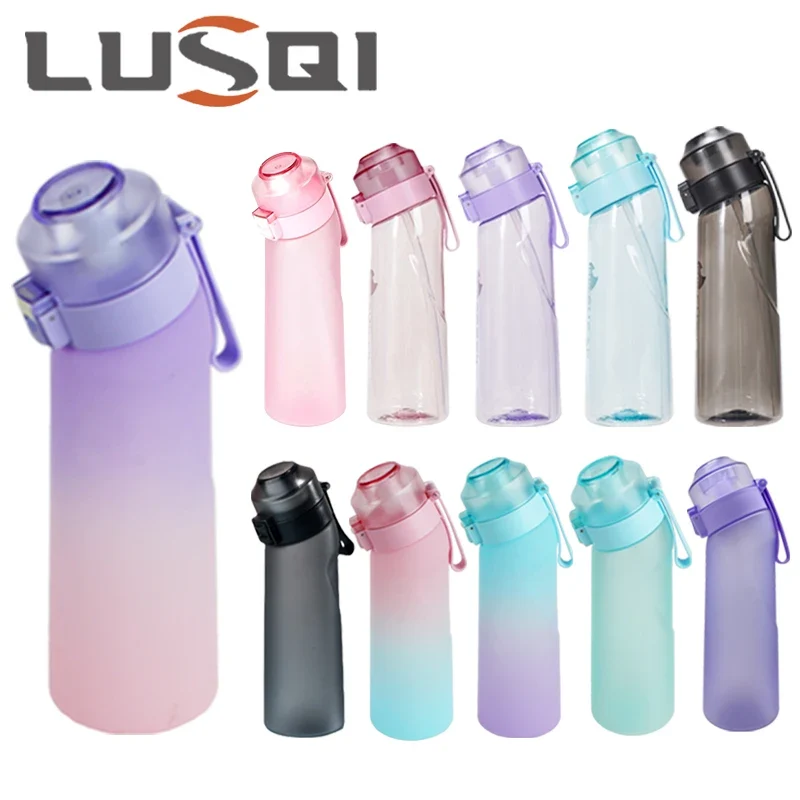LUSQI Air Flavored Water Bottle With 7 Flavor Ring Sports Fashion Straw Tritan Plastic Cup Suitable for Outdoor Sports Fitness