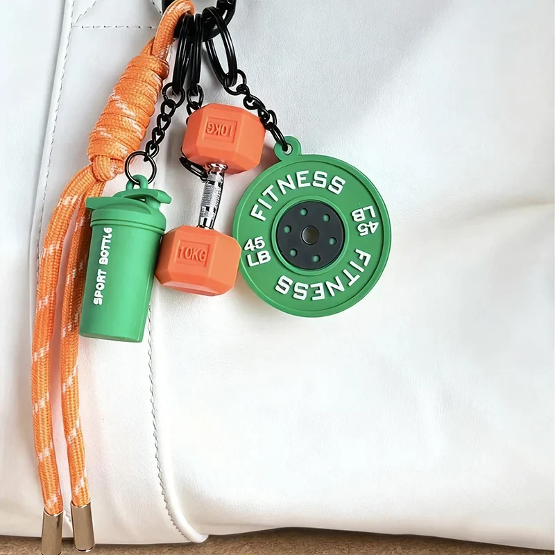 Fitness Keychain Gym Lover Barbell Key chain Weightlifting Keyring Silicone Weight Plate Gym Gifts Workout Gifts Bag Charm Backp