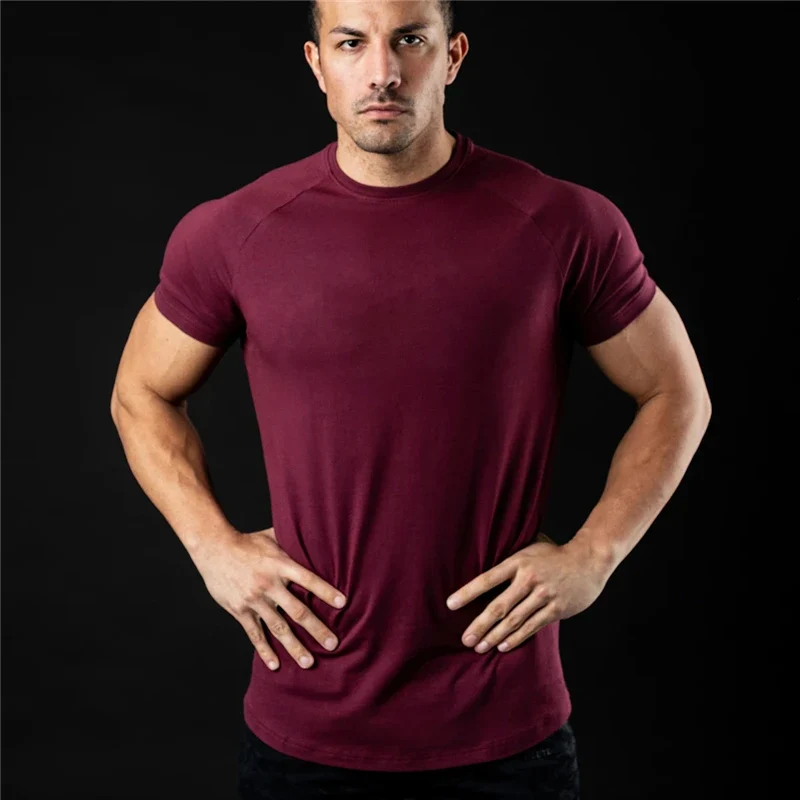Plain T Shirt Men New Fashion Tee Shirts Summer Cotton Short Sleeve Tshirt Fitness Mens Gym Clothing Casual Sports T Shirts