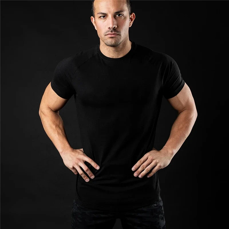 Plain T Shirt Men New Fashion Tee Shirts Summer Cotton Short Sleeve Tshirt Fitness Mens Gym Clothing Casual Sports T Shirts