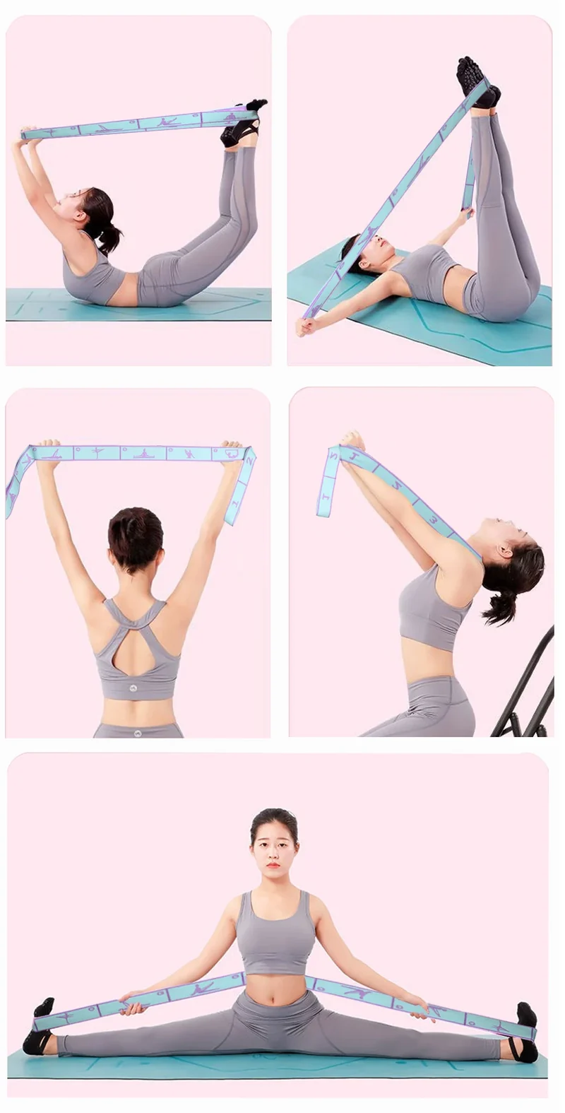 Yoga Pull Strap Belt Latin Dance Stretching Pilates Fitness Sport Elastic Resistance Bands with Yoga Exercis Pattern