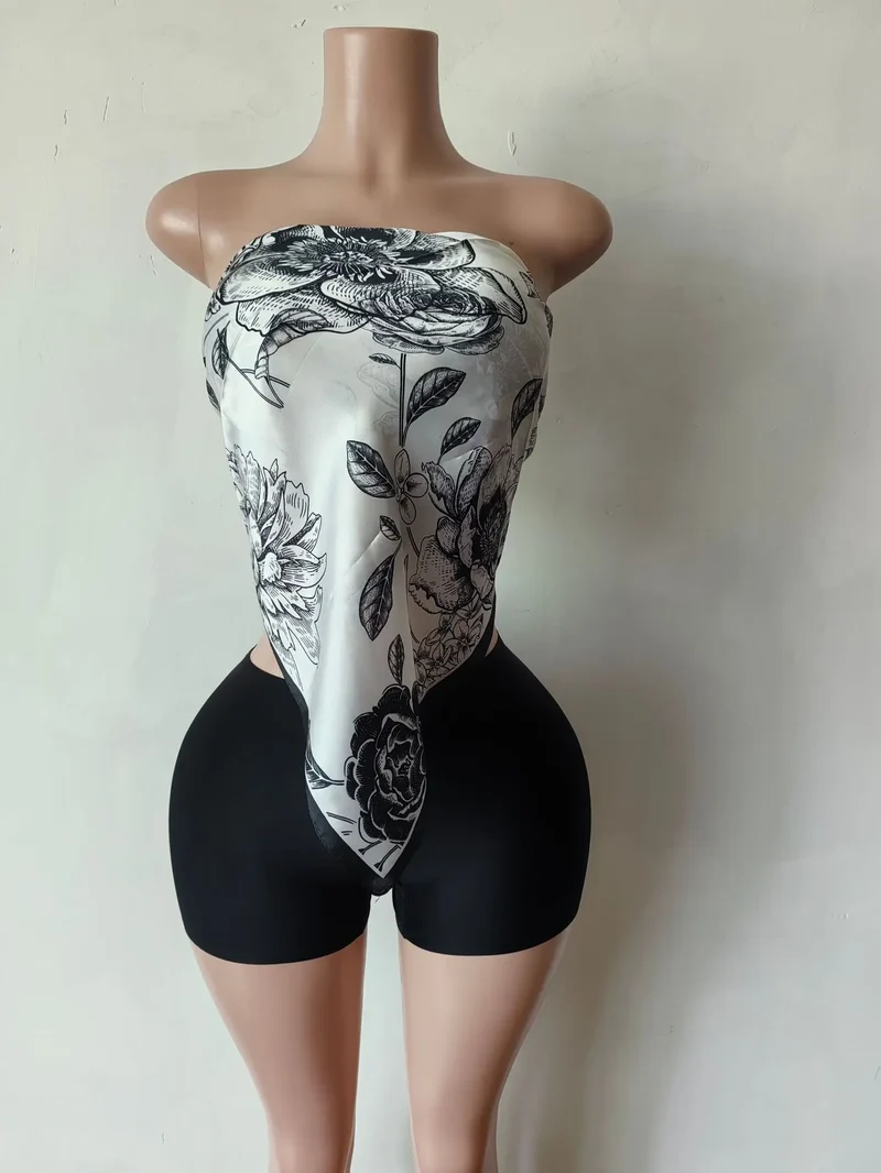 CM.YAYA Fashion Fitness Women's Set Sleeveless Print Strapless Top + Shorts 2025 Summer Active Two 2 Piece Sets Outfit Tracksuit