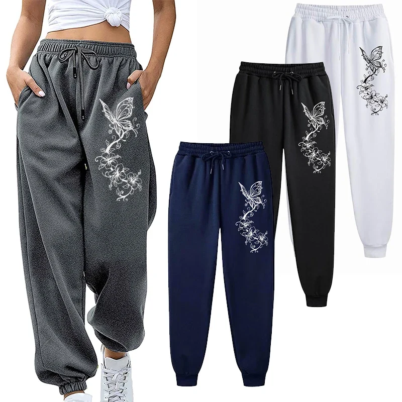 Fashion Floral & Butterfly Print Sports Pants Women's High Quality Pants Jogging Pants Women's Leisure Fitness Jogging Pants