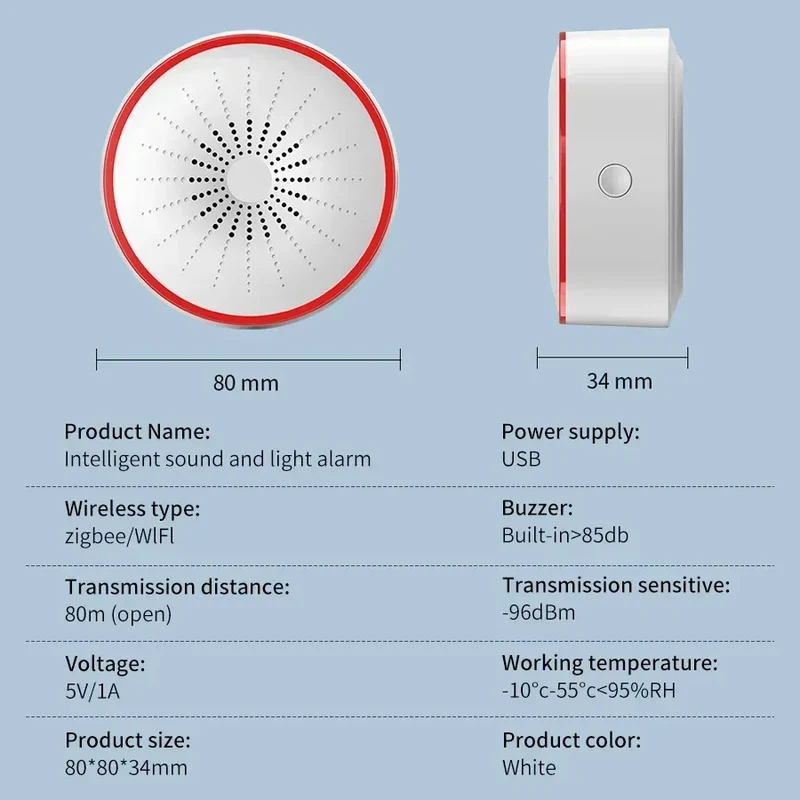 Tuya WiFi ZigBee Alarm Siren Sensor Detector Sound And Light Alarm Home Security System Smart Life APP Alexa Google Assistant