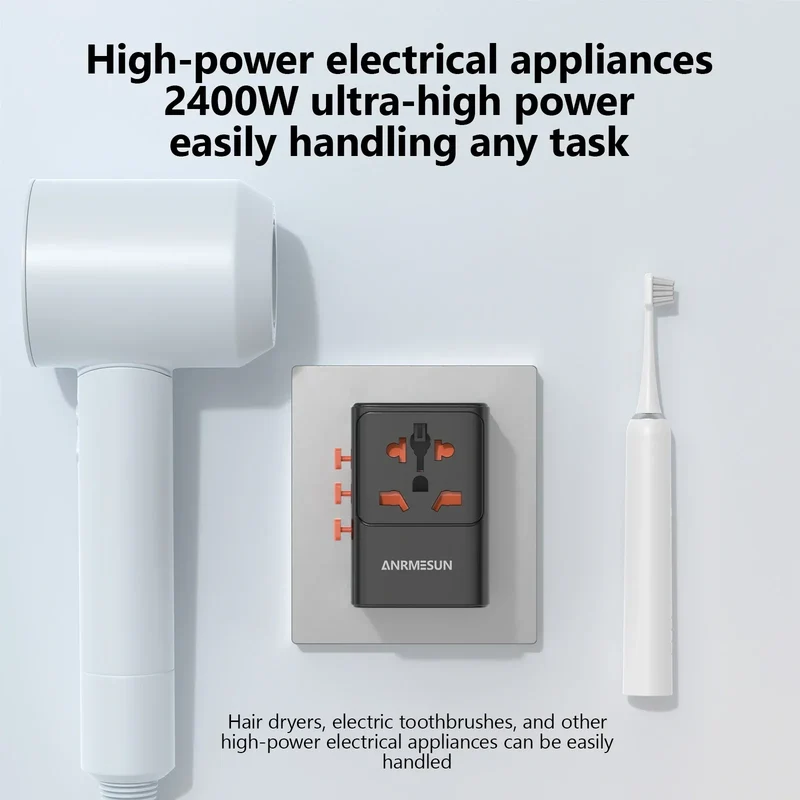 65W/45W/25W GaN Universal Travel Adapter with 2 USB 2 Type C Fast Charging All-in-one Travel Charger EU/UK/USA/AUS for Travel