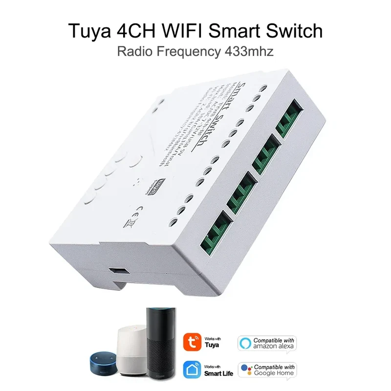 Tuya Smart Home 4CH Relay Module AC/DC 7-32V AC 220V 10A Wifi Switch 4 Channels RF433 Receiver Work With Vioce Alexa Google Home