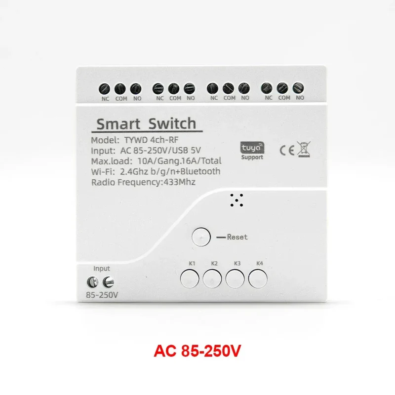 Tuya Smart Home 4CH Relay Module AC/DC 7-32V AC 220V 10A Wifi Switch 4 Channels RF433 Receiver Work With Vioce Alexa Google Home