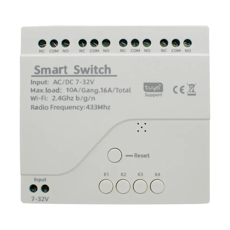 Tuya Smart Home 4CH Relay Module AC/DC 7-32V AC 220V 10A Wifi Switch 4 Channels RF433 Receiver Work With Vioce Alexa Google Home