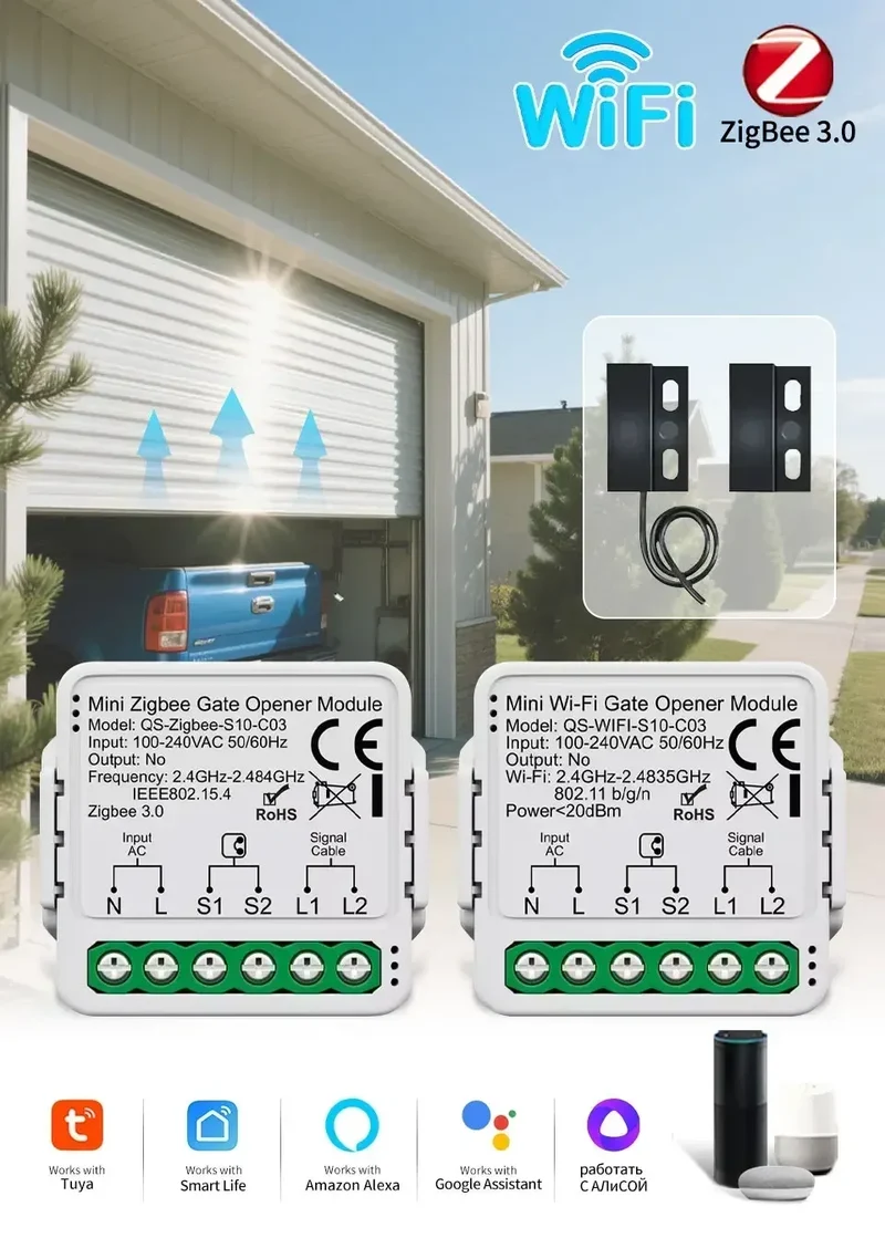Tuya WiFi Zigbee Garage Door Opener Controller Smart Gate Opener Module Smart Life APP Alexa Google Home Alice Voice Control
