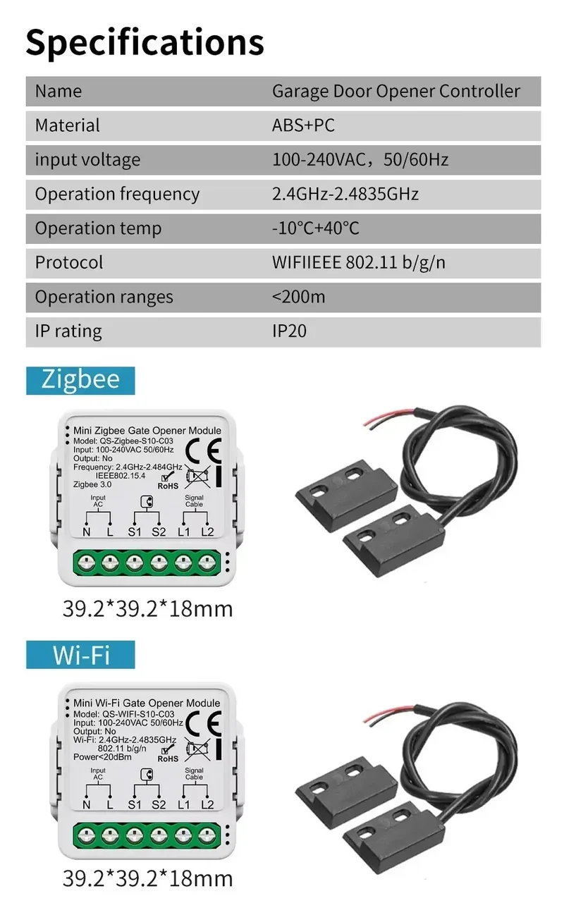 Tuya WiFi Zigbee Garage Door Opener Controller Smart Gate Opener Module Smart Life APP Alexa Google Home Alice Voice Control