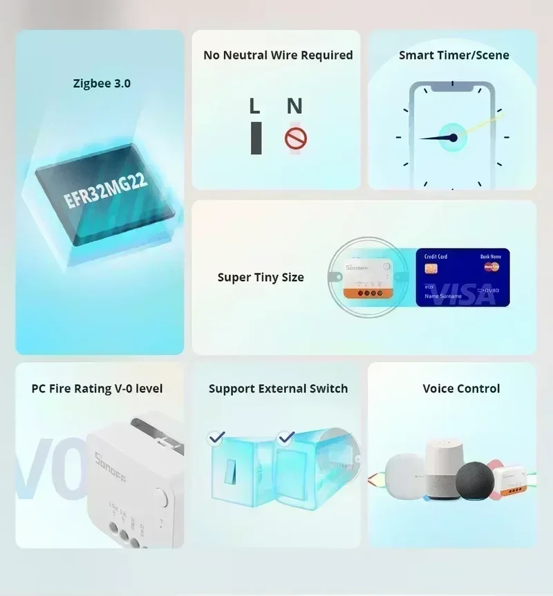 SONOFF ZBMINI L2 Extreme ZigBee Smart Switch No Neutral Wire Required 1-Gang 2-Way Control Switch Alexa Voice Work with ZBBridge