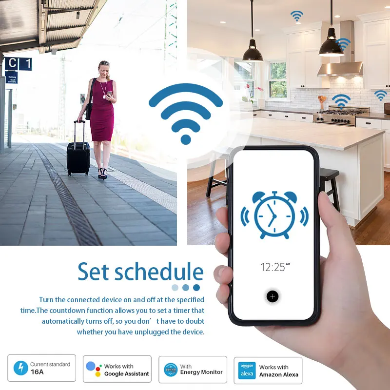 EU 16A/20A Smart Plug WiFi Socket With Power Monitor Timing Function Tuya Smart Life APP Control Works With Alexa Google Home