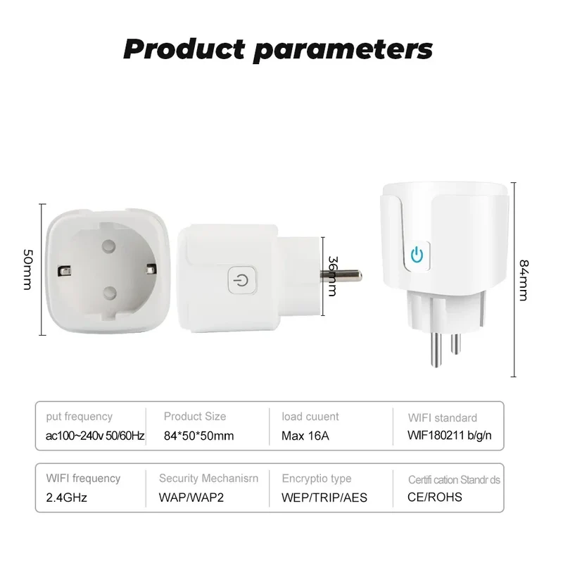 EU 16A/20A Smart Plug WiFi Socket With Power Monitor Timing Function Tuya Smart Life APP Control Works With Alexa Google Home