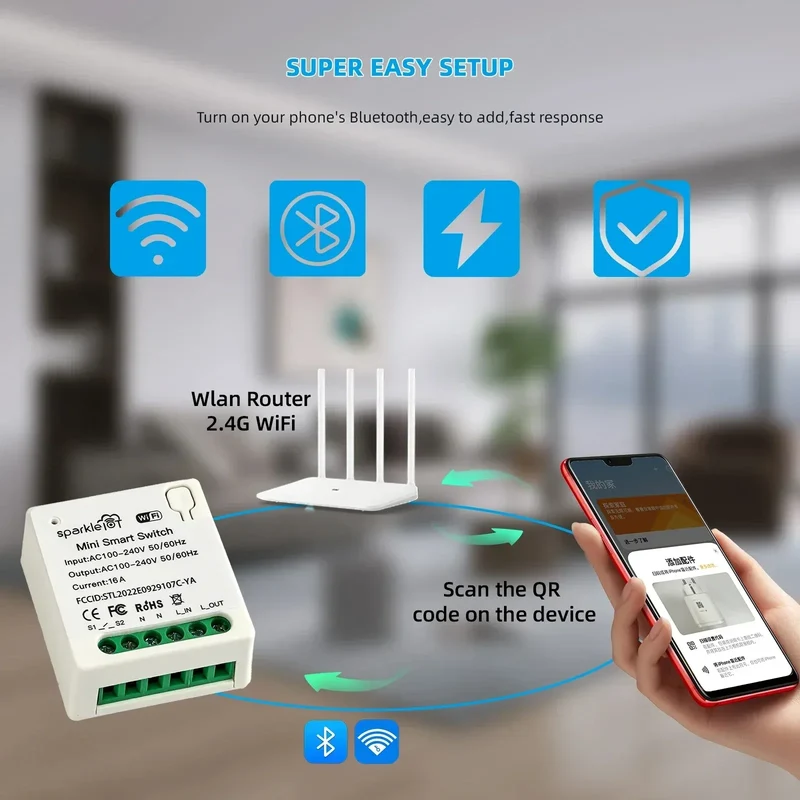 Matter 16A WiFi mini Smart Switch Pass-through Disconnect Dual Control Outletorks Remote Control Timer Work with HomeKit Alexa