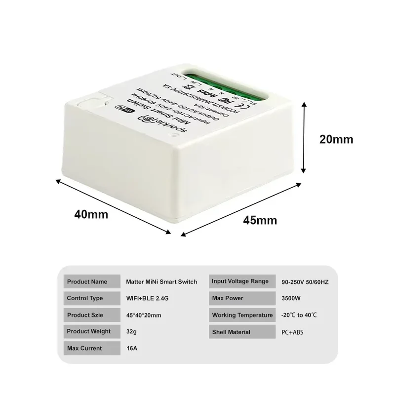 Matter 16A WiFi mini Smart Switch Pass-through Disconnect Dual Control Outletorks Remote Control Timer Work with HomeKit Alexa