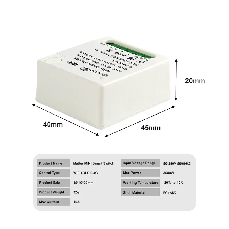 Matter 16A WiFi mini Smart Switch Pass-through Disconnect Dual Control Outletorks Remote Control Timer Work with HomeKit Alexa