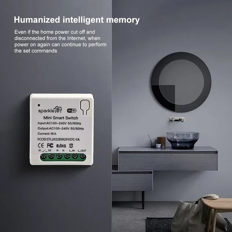 Matter 16A WiFi mini Smart Switch Pass-through Disconnect Dual Control Outletorks Remote Control Timer Work with HomeKit Alexa