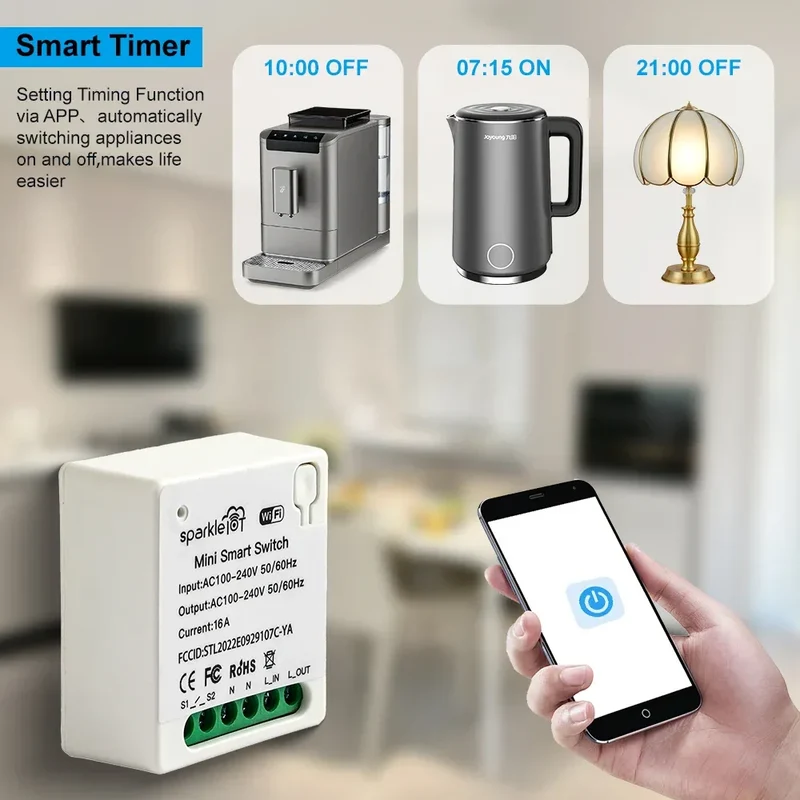 Matter 16A WiFi mini Smart Switch Pass-through Disconnect Dual Control Outletorks Remote Control Timer Work with HomeKit Alexa