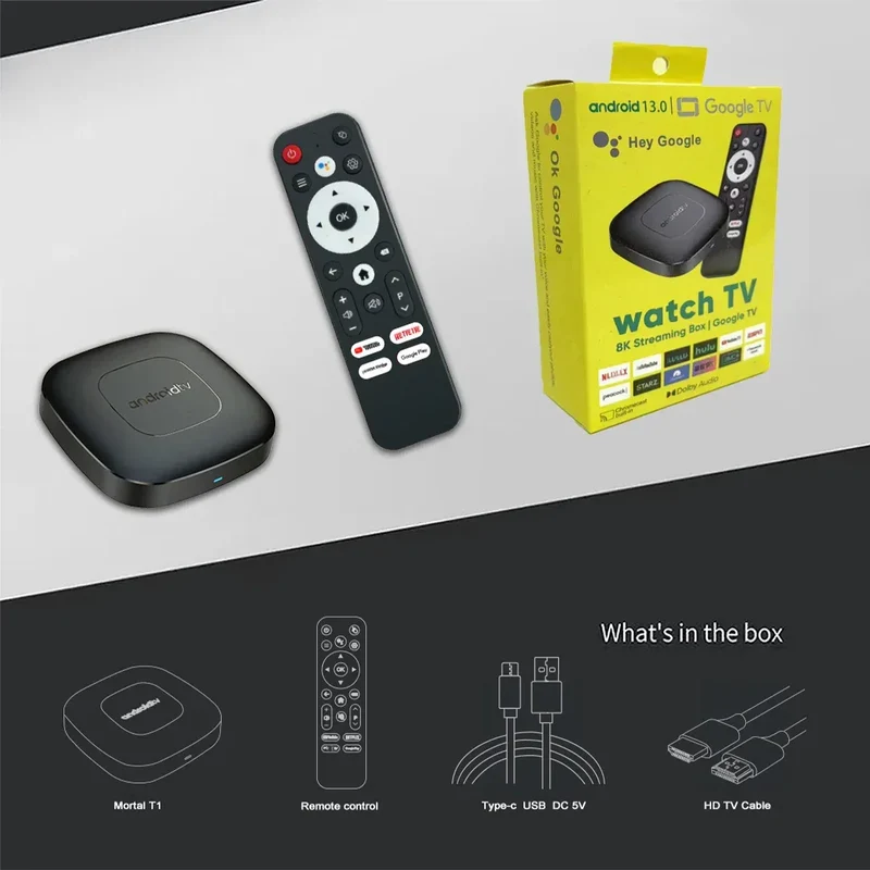 Smart TV Box 8GB 128GB Android 14 ATV Allwinner H313 Google Assistant 8K Video 4k HDR10 Media Player T1 Very Fast Set Top Box