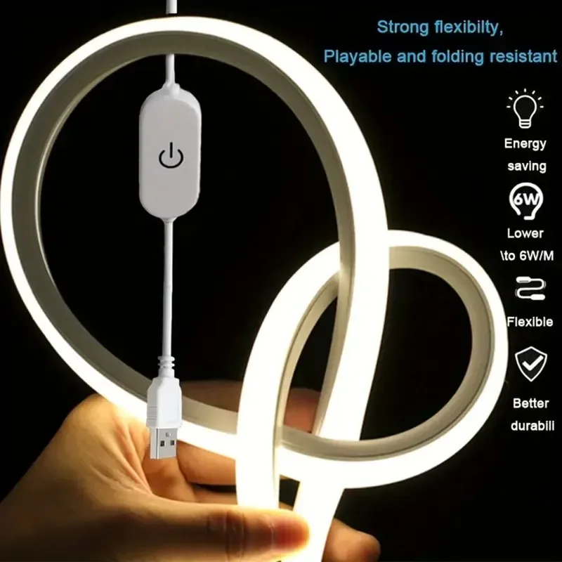 Neon LED Light Strip Smart Touch Sensor Switch Dimmable Neon Sign Flexible Led Ribbon Waterproof Rope Tube Lamp Backlight Decor