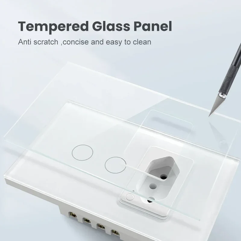 AVATTO Tuya WiFi Smart Light Switch with Socket,Brazil Stand 16A Touch Button Wall Switch,Work for Alexa Google Home